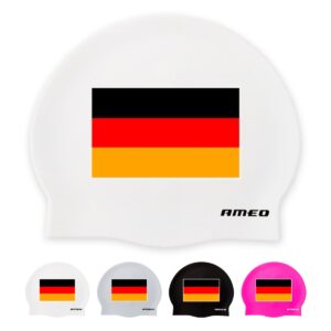 AMEO SILICONE SWIMCAP SR FLAT GERMANY FLAG in allen Farben: white, silver, black, pink