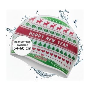 AMEO SILICONE SR Badekappe Happy New Year weiß, Produktfoto der Silikon-Schwimmkappe