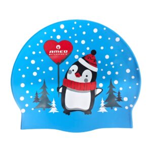 AMEO Silicone SR Badekappe im WINTERLAND-Design in hellblau, Silikonkappe für Schwimmerinnen und Schwimmer