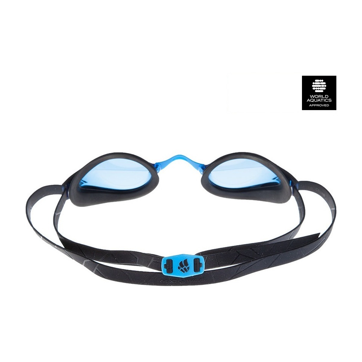 MAD WAVE RECORD BREAKER Schwimmbrille blau von oben und hinten mit Kopfband