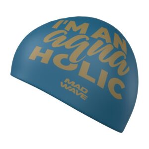 MAD WAVE SILICONE SWIMCAP AQUAHOLIC BIG türkis, Badekappe aus Silikon in der Vorderansicht